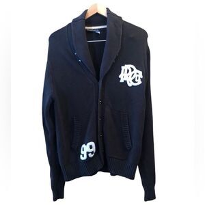 Vintage 90’s Authentic ROCAWEAR Black Preppy Shawl Collar Tight Knit Cardigan XL